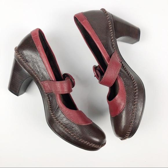 Indigo by Clarks Brown Red Leather Mary Jane Heels - Picture 3 of 8